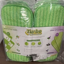 Turbo Microfiber Green Reusable Washable Spray Style Mop Pads 4-Count NEW