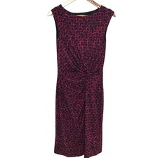 Lauren Ralph Lauren Cap Sleeve Twist Front Cranberry Black Geometric Print Dress