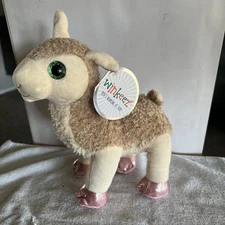 Winkeez Llama Stuffed 7" Alpaca Plush Toy Animal Green Glittery Eyes Pink Feet