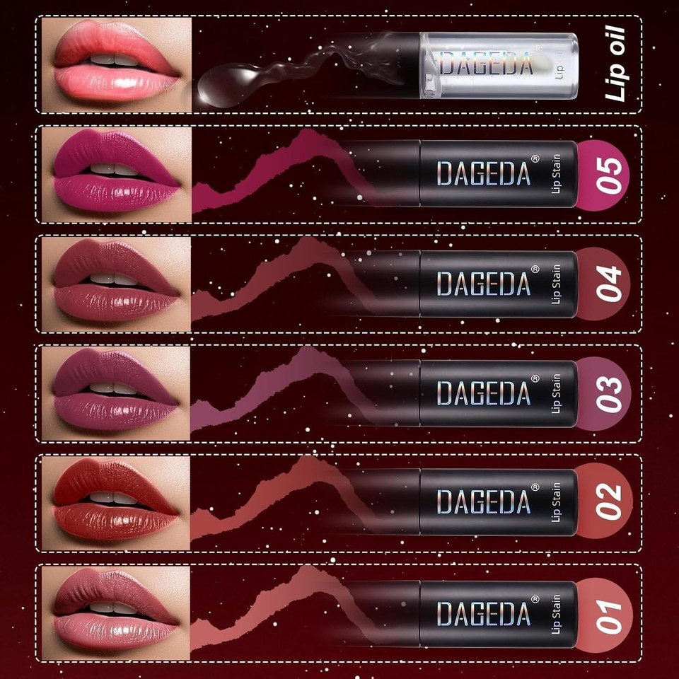 Red Pink Color DAGEDA 5 Colors Peel off Lip Stain Set,Tattoo Lip Stain Tint with ...