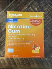 Amazon Basic Care Coated Nicotine Polacrilex Gum, 2 mg FRUIT 160 pc Exp 09/26