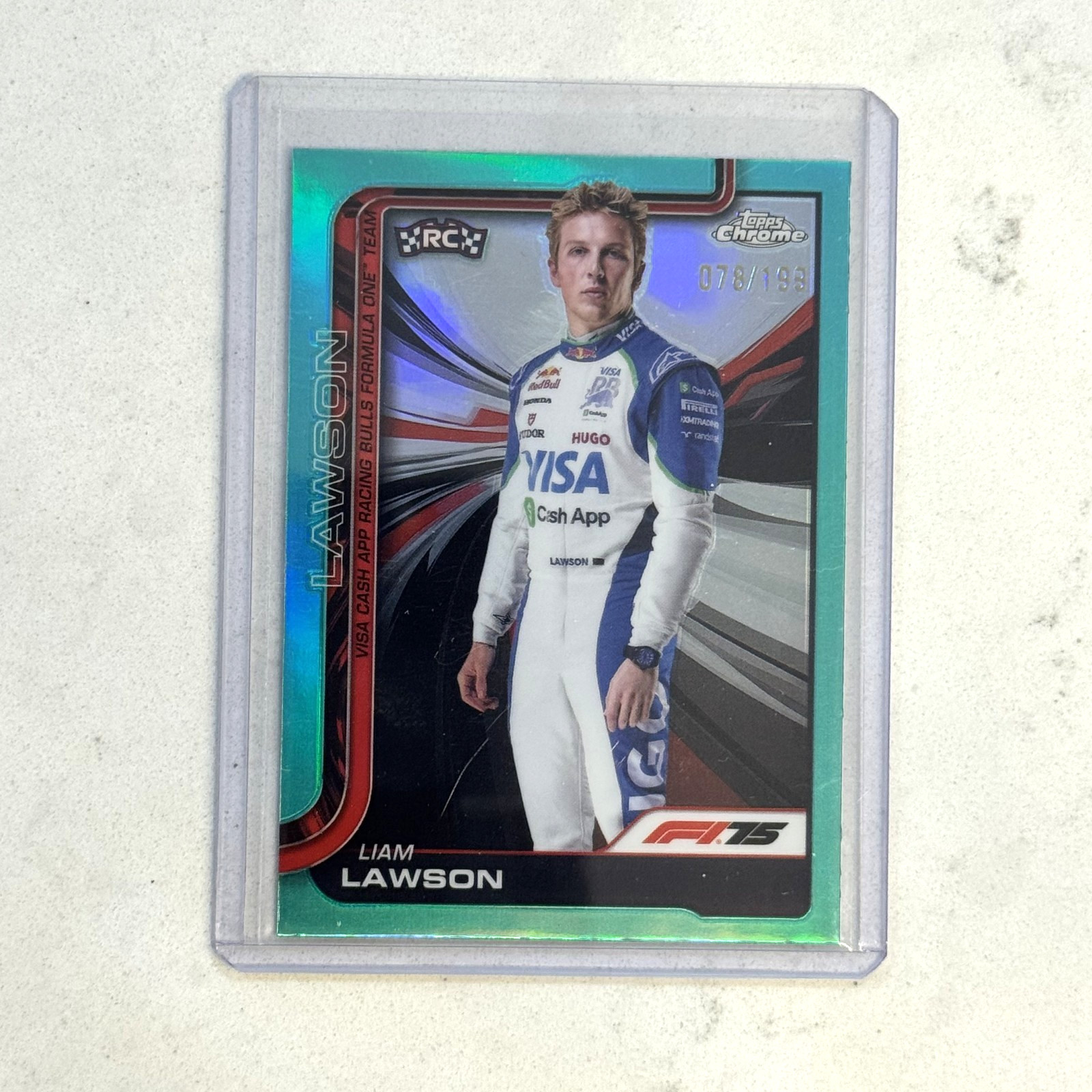 2025 Topps Chrome Formula 1 F1 #11 Liam Lawson Rookie Aqua Refractor /199 Rc