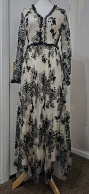 COAST Kleid Gr. 12 Spitze einfarbig Maxi Abend lang Hochzeit Gast weiß schwarz