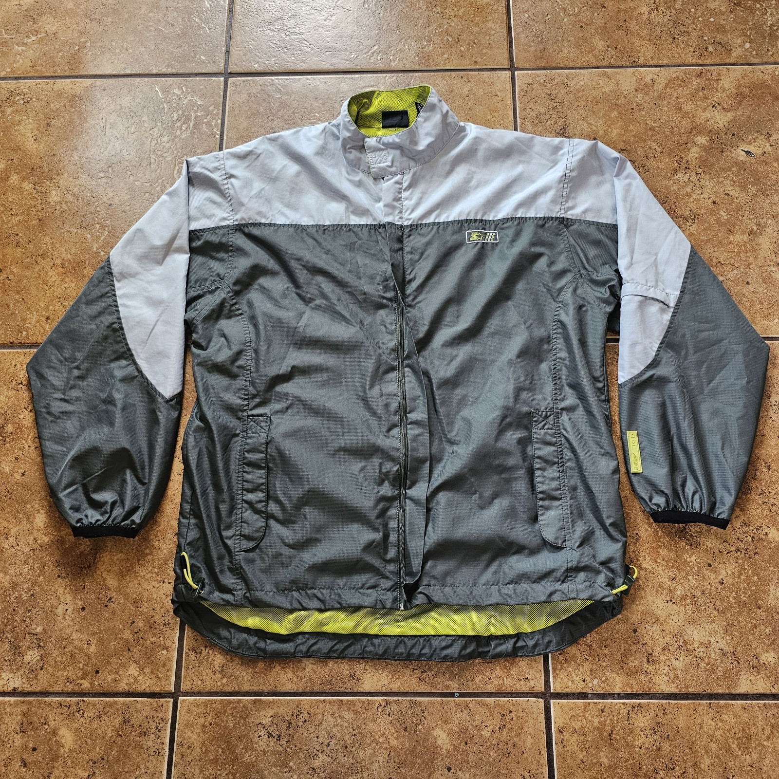 Lightweight Y2K Gray Green Windbreaker Jacket for Men Medium