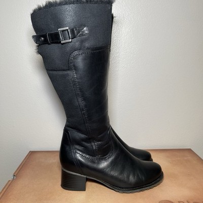 Blondo Ramya Tall Black Leather Boots Womens Size 7.5 Wide Side Zip Fleece Lined