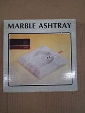 Vintage White Marble Ashtray Square Clorwood Taiwan 1980s w/ Box