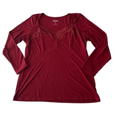 Womens Torrid 3X Red Super Soft Knit Ribbed Red Top Long Sleeve Lace NWOT