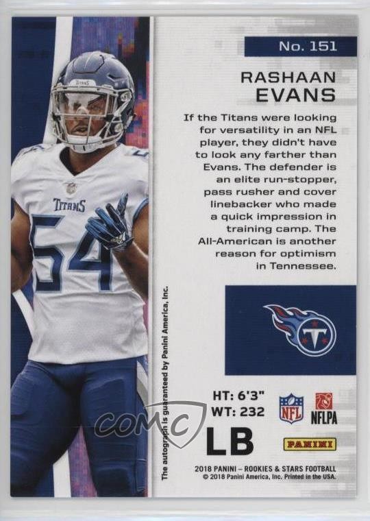 2018 Panini Rookies & Stars 22/25 Rashaan Evans #151 Auto RC 0jd0