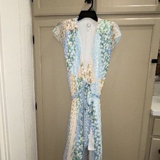 Blue Rain Floral Wrap Dress Multicolor Size S Spring Boho