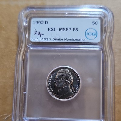 1992-D Jefferson Nickel ICG MS67 FS Full Steps Uncirculated 5C