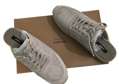 Vince Woman Leather Woven Mull Mojave Silver moon Tennis slip on shoes