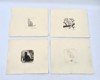 4x Bernd HAUCK Künstlerabzug signierte Radierungen Katzen 1981 selten Probedruck