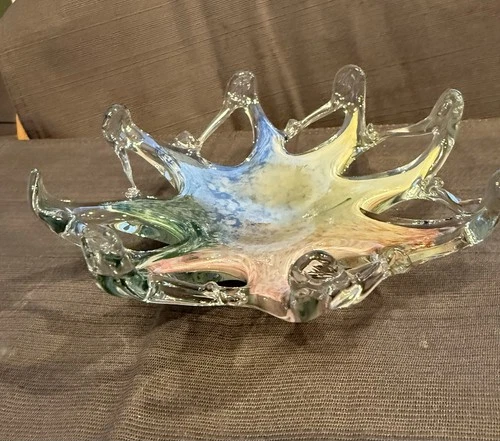 Vintage Murano Italian Glass Starfish Bowl With A Multi-colored  Swirl Design