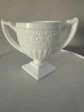 Vintage White Milk Glass Flower Pattern Square Pedestal Footed Sugar Bowl Dish
