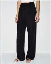 Reformation Mason Slouchy Wide Leg Trouser Pants Pockets Black Pleated Twill 4