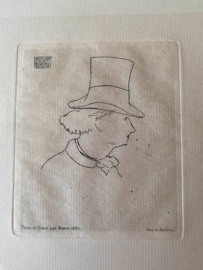 MANET. PORTRAIT PROFILE OF BAUDELAIRE. DRYPOINT ETCHING REAR PRINT