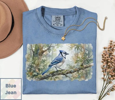 Watercolor Blue Jay Comfort Tee Bird Watcher Graphic Shirt