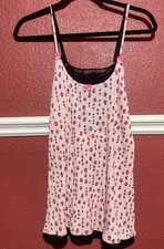 Vintage Y2K Betseyville by Betsey Johnson Pink  Black Floral Lace Chemise