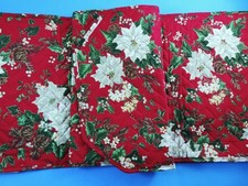 Christmas Table Runner Handmade 68X13 Red Background White Poinsettias Print