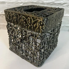 Hollywood Regency Tissue Box Cover Bronze Gold Tone Intricate Design
