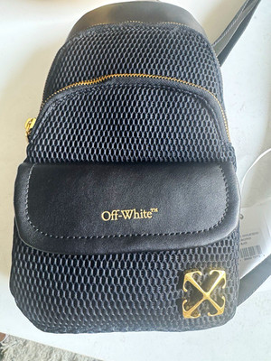 Off-White Black Small Sling Backpack, Zip Closure, Adjustable Crossbody, Pockets