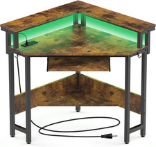 Conner Desk Home Office Computer Desk for Small Space with LED Lights Gaming Tab