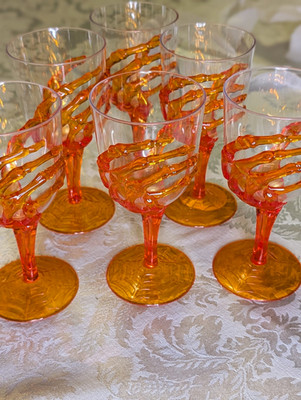 Halloween Skeleton Hand Spiderweb Orange Stemmed Wine Glasses - Set of 6