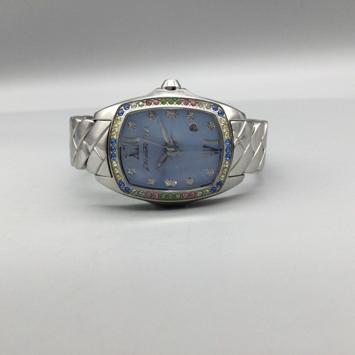 Chronotech Watch Women Silver Tone Rivoli Crystal Blue Date New Battery 6.25" - Picture 5 of 16