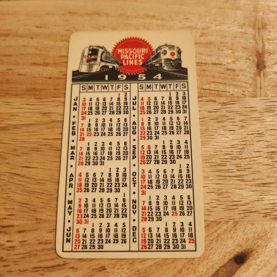 Missouri pacific lines pocket wallet calendar card freight 1954 1n