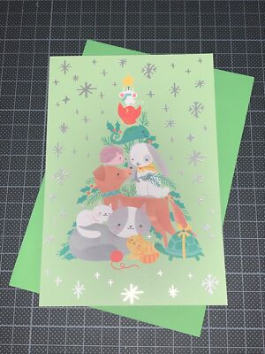 Hallmark Christmas Card: Dogs Cats Animals Star Tree Share Today With Loved One