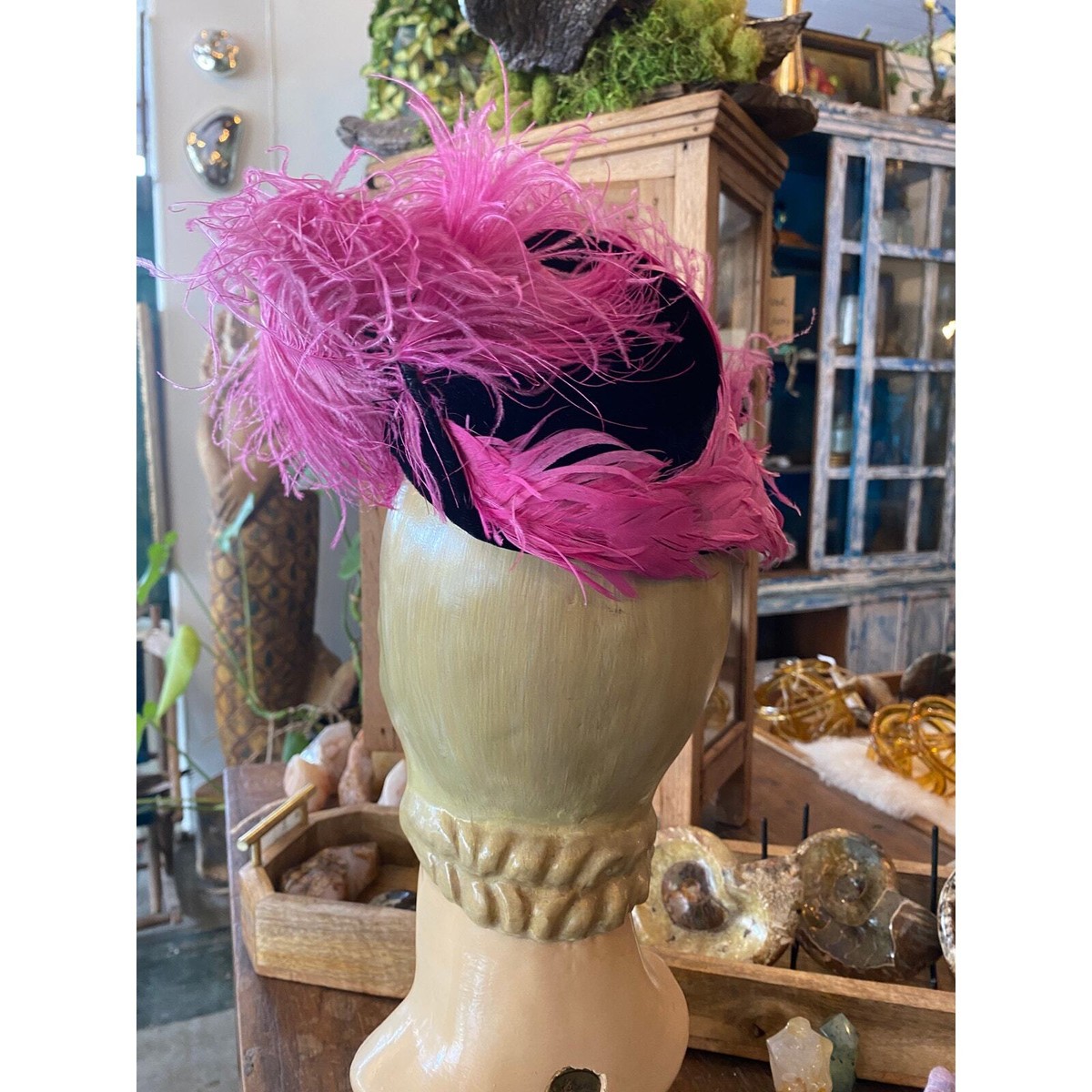 1940s statement hat, ostrich feathers, vintage 40s tilt hat  display picture 1