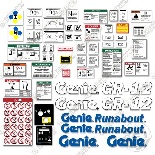 AFTERMARKET Fits Genie GR12 Decal Kit Runabout Vertical Mast Lift Replacement Stickers
