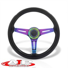 Deep Dish 6-bolt Black Wood Neo Steel Steering Wheel Horn Universal 350mm 14