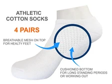 4PK COTTON CUSHIONED SOCKS COTTON LOW ANKLE WHITE SOCKS SOCKS SIZE 10-13