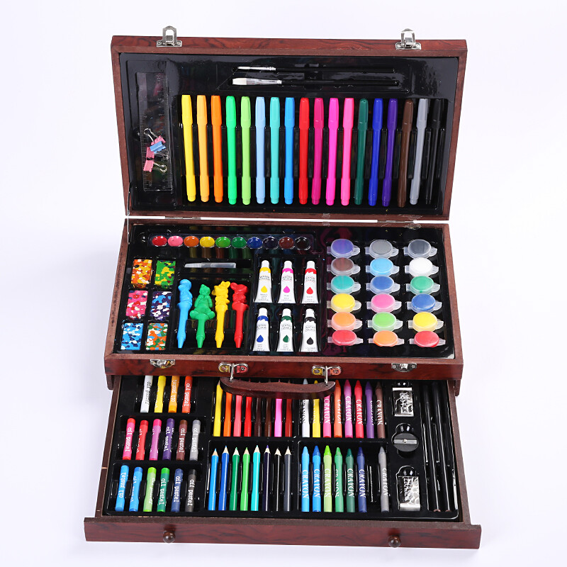 Xmas Gifts for kids 123 pcs Wooden Art Box Set for Colouring Painting Drawing