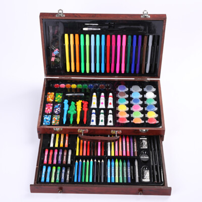 Wooden Art Box Set, For Kids Xmas Gifts,123 Pcs for Coloring Painting Drawing