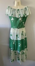 Vintage Dress SAINT MICHEL Green and White Off the Shoulder Dress Coverup Sz 12