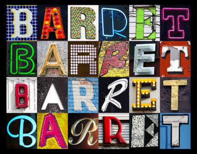 BARRET Name Poster featuring photos of actual sign letters