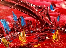 NYC Cityscape Large Abstract Modern Original Oil Painting  MUSIC CANVAS NRTKh