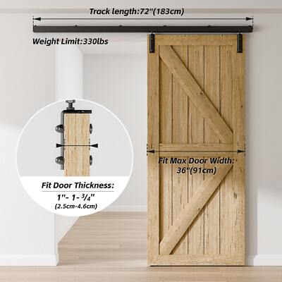 6FT Sliding Barn Door Hardware Kit - Stainless Steel Track For Single Door