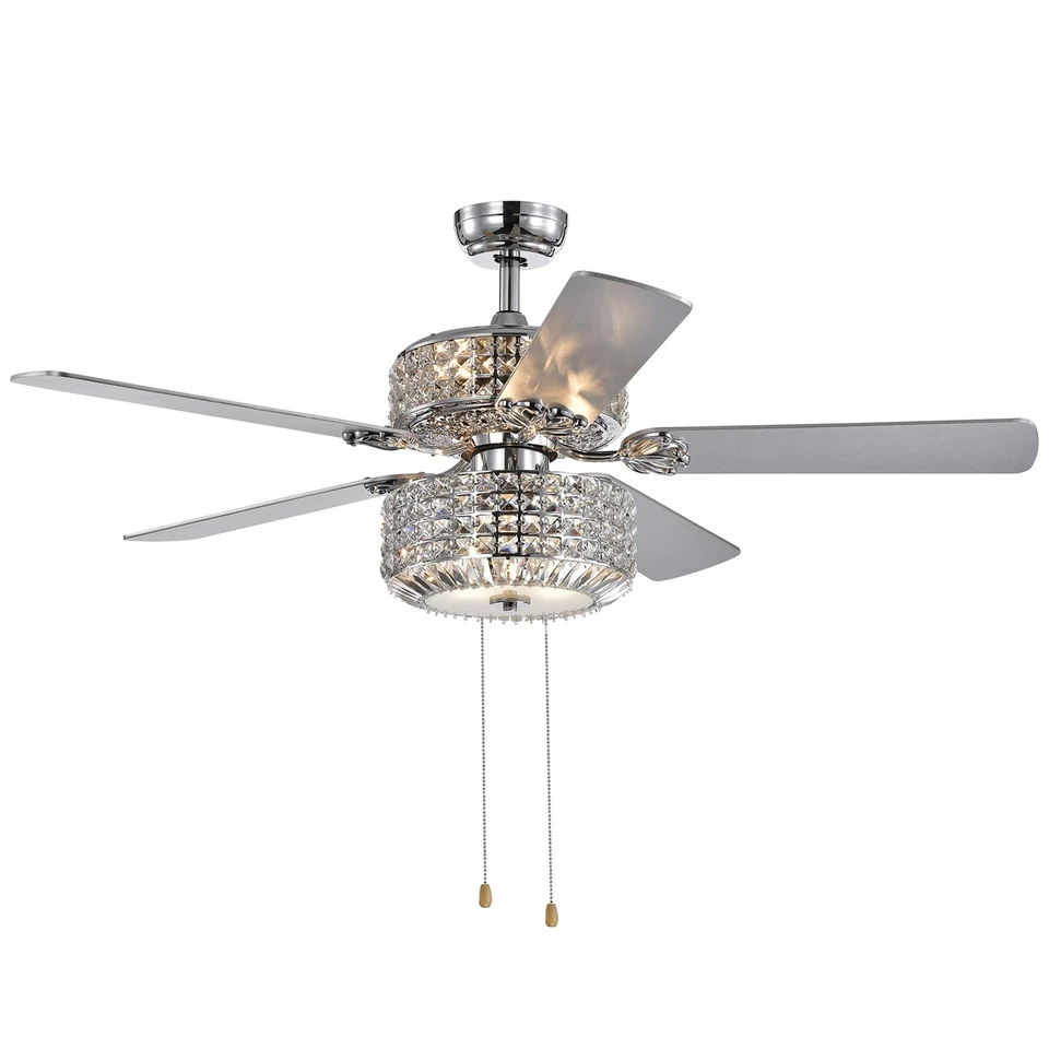 Walter Dual Lamp Chrome 52-inch Lighted Ceiling Fan w Crystal Shades w Remote - Image 2 of 4