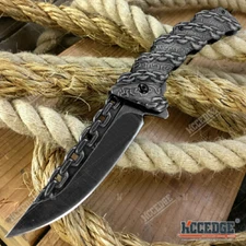 8" Camping Hunting Survival Full Steel EDC Pocket Knife Stonewash Folding Knife