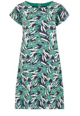 WEIRD FISH LADIES TALLAHASSEE COTTON JERSEY DRESS GREEN FLORAL NEW - Main Image