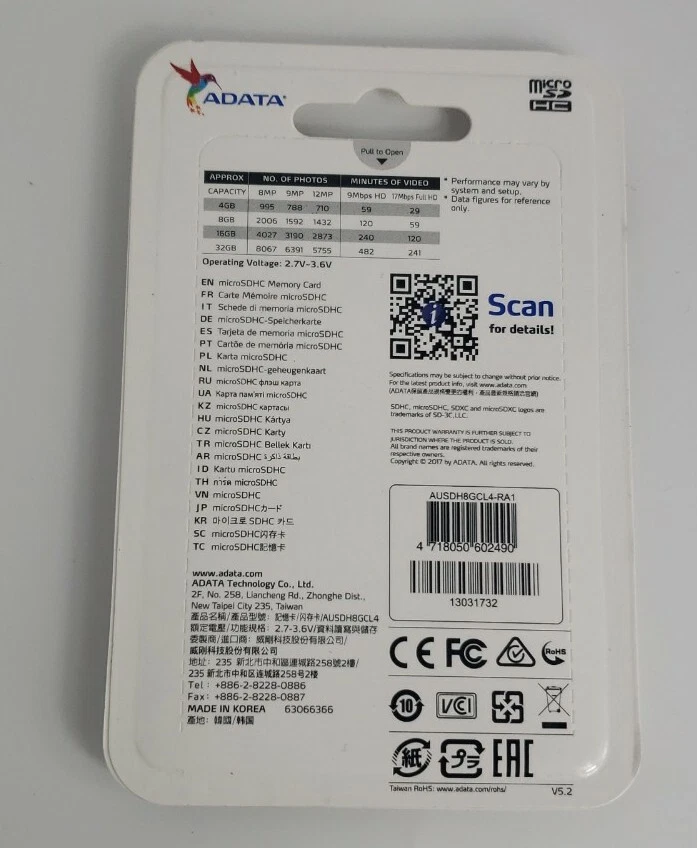 ADATA MicroSDHC Card and Adapter 8GB Factory Sealed  - Image 2 of 2