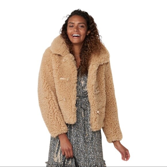 Lauren Conrad Women's Small Coat Fuzzy Faux Fur Toggle Closure