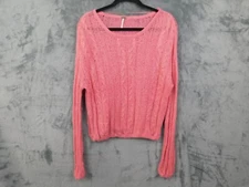 Free People Sweater Womens XS Pink Wool Angora Knit Wide Neck Coastal Resort