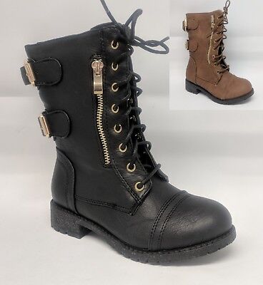 Girls Youth Kids Combat Military Lace Up Ankle Boot #Paper-50K