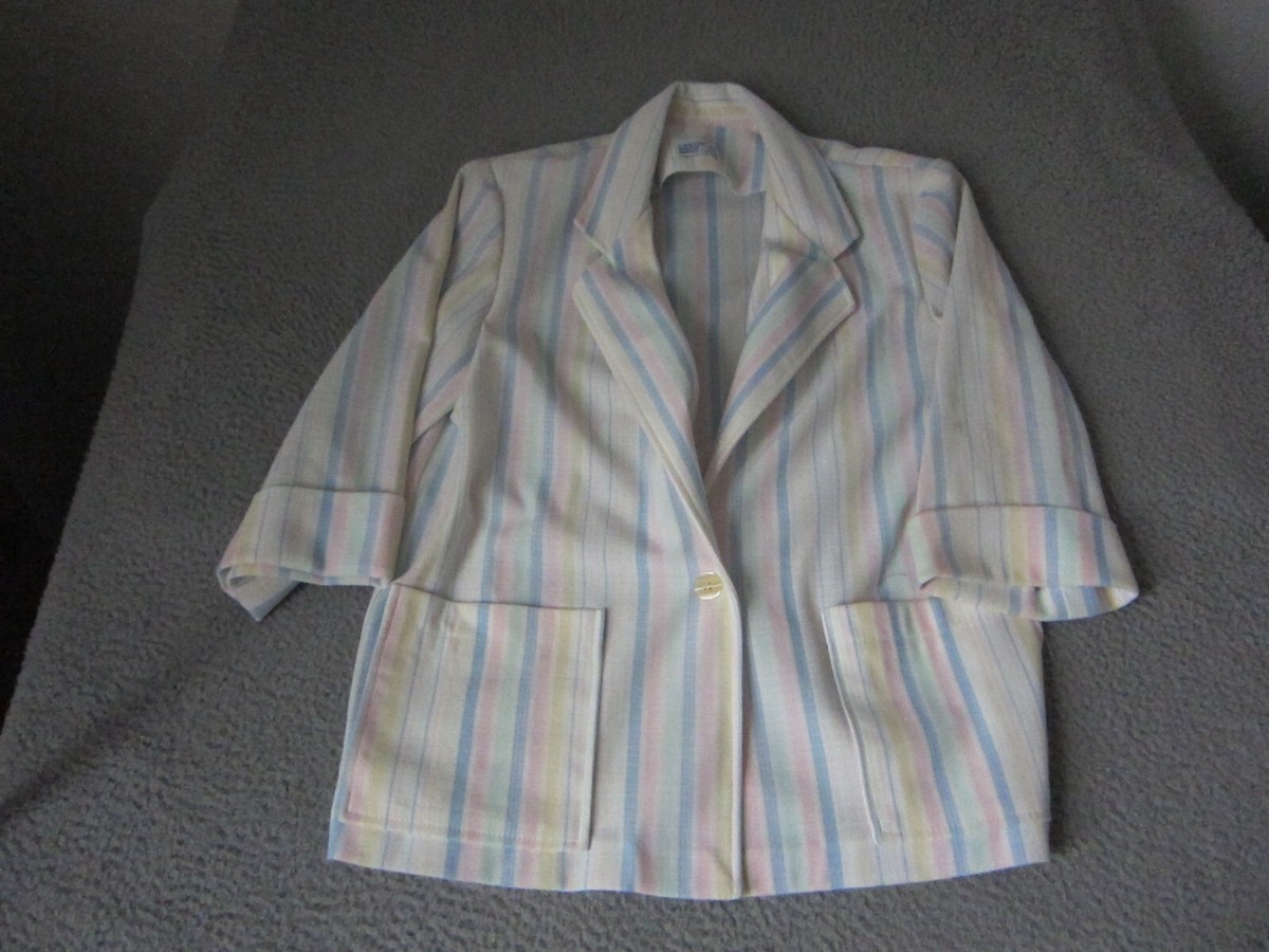 Vintage Cape Cod Jacket Womens Size 12 White Pink Blue Blazer Coat