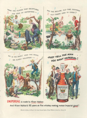 1950 Hiram Walker Imperial Whiskey Out In Country Swimming In Pond Print Ad