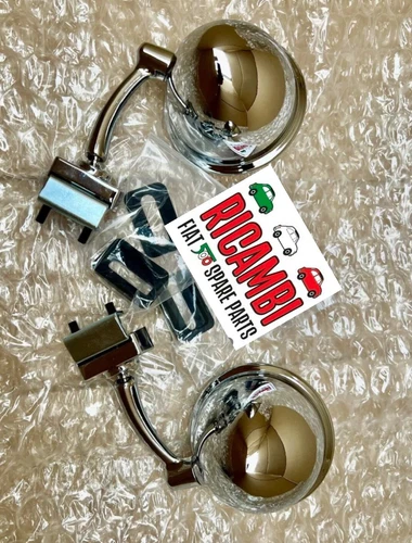 CLASSIC FIAT 500 CHROMED BULLET MIRROR CLIP ON SET NEW